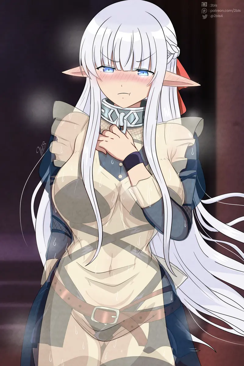 Image 1girls,blush,breasts,clothing,female,hair_ornament,white_hair,blue_eyes,bra,colored,thick_thighs,digital_media_(artwork),solo_female,hair,2d,tagme,elf,indoors,braid,maid,maid_outfit,maid_uniform,collar,belt,elf_ears,elf_female,elf_girl,castle,blush_lines,anime,see-through_clothing,pout,pouting,x-ray,slave_collar,alternate_version_at_source,black_leggings,maou_no_ore_ga_dorei_elf_wo_yome_ni_shitanda_ga_dou_medereba_ii?,nephelia,2bls
