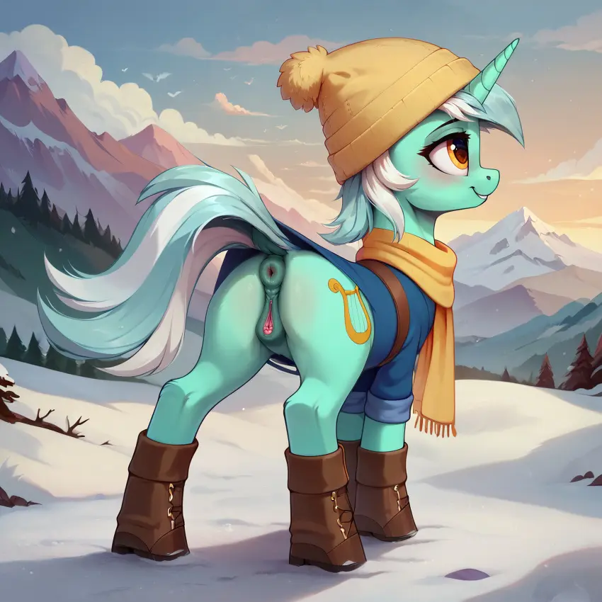 Image 1girls,female,pussy,yellow_eyes,furry,ai_generated,anus,green_hair,horn,green_body,friendship_is_magic,hasbro,my_little_pony,animal_genitalia,feral,equid,equine,horse,pony,quadruped,unicorn,green_fur,copper_ore,lyra_heartstrings_(mlp)