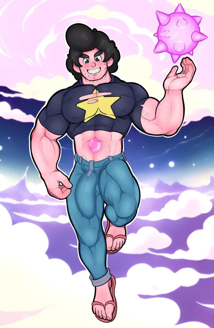 Image blush,clothing,male,muscular,muscular_male,male_only,yaoi,bara,bulge,erection_under_clothes,penis_outline,tight_clothing,big_bulge,cartoon_network,masculine_male,mature_male,steven_universe,steven_quartz_universe,gepp_(artist)