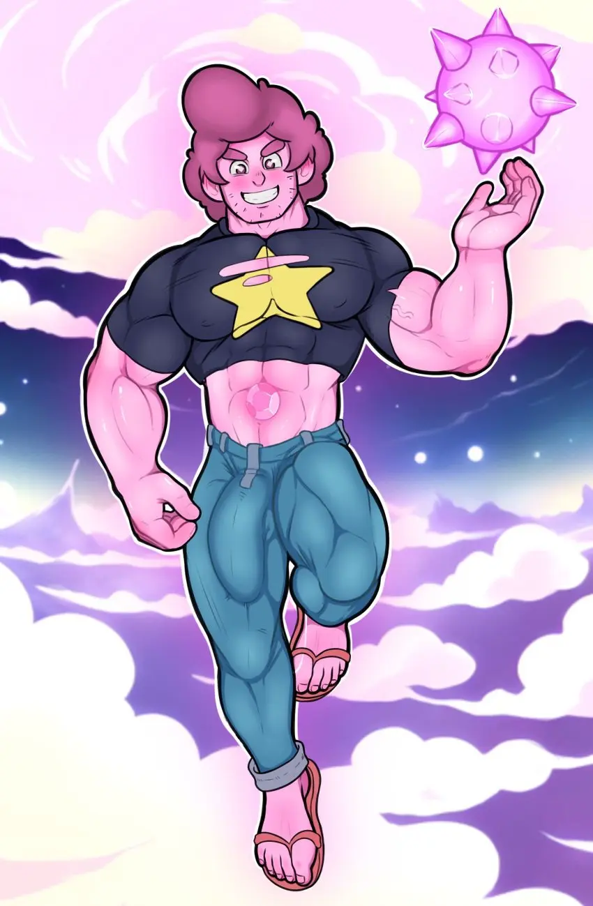 Image blush,clothing,male,muscular,muscular_male,male_only,yaoi,bara,bulge,erection_under_clothes,penis_outline,tight_clothing,big_bulge,cartoon_network,masculine_male,mature_male,steven_universe,steven_quartz_universe,chad_steven,pink_steven,gepp_(artist)