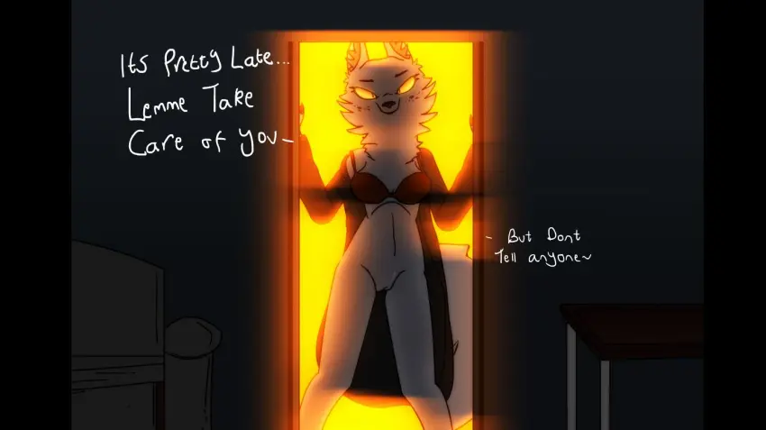 Image clothing,female,solo,standing,pussy,bra,underwear,bedroom_eyes,seductive,humanoid,athletic,freckles,size_difference,anthro,text,slim,indoors,glowing_eyes,canid,canine,canis,fur,genitals,mammal,wolf,stomach,dominant,narrowed_eyes,long_neck,white_body,dominant_female,furniture,tuft,white_fur,talking_to_viewer,larger_female,open_door,glowing,light,yellow_sclera,ears_up,neck_tuft,vulva,facial_tuft,lighting,doorway,cross-eyed,robe,cheek_tuft,door,organs,bathrobe,backlighting,mommydom,toxis,slit_eyes,motherly