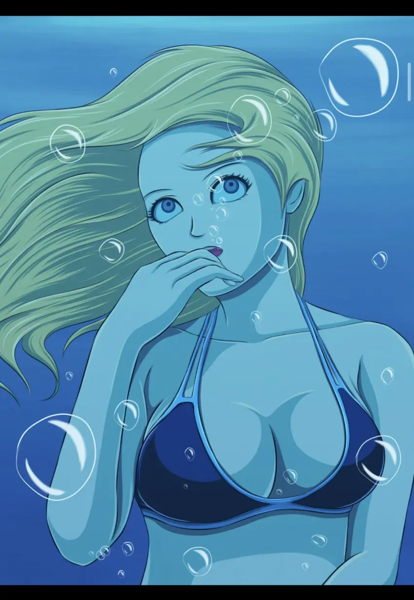 Image 1girls,big_breasts,breasts,female,blue_eyes,bikini,underwater,air_bubbles,geldibson