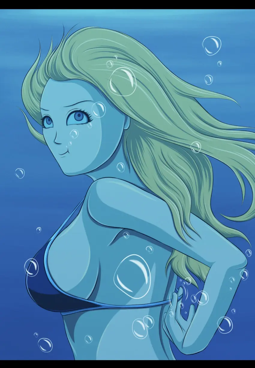 Image 1girls,big_breasts,breasts,female,blue_eyes,bikini,sideboob,undressing,underwater,air_bubbles,geldibson
