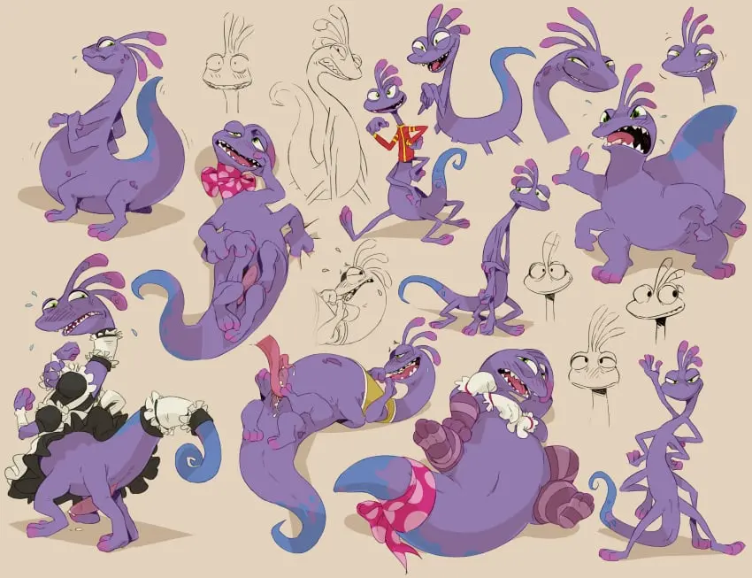 Image clothed,clothing,hi_res,looking_at_viewer,shirt,licking,male,oral,penis,tongue_out,tongue,disney,sex,duo,erection,fellatio,male_only,anthro,monster,stockings,school_uniform,looking_pleasured,ambiguous_gender,maid_uniform,genitals,bottomless,legwear,reptile,scales,scalie,purple_body,anthro_only,penile,animal_genitalia,markings,topwear,uniform,long_tongue,penis_lick,genital_slit,pink_penis,lizard,pixar,blue_markings,chameleon,taur,tonguejob,male/ambiguous,shirt_only,topwear_only,purple_scales,pink_markings,monsters_inc,randall_boggs,flookz,tongue_in_slit