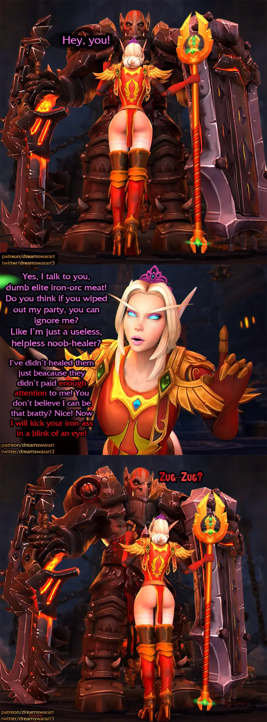 Image clothed,female,male,ass,male/female,size_difference,ass_visible_through_thighs,text,blonde_hair,elf,original_character,teenager,teenage_girl,warcraft,world_of_warcraft,comic,comic_page,bimbo,high_heels,elf_ears,elf_female,elf_girl,young,oc,text_bubble,younger_female,boots,blizzard_entertainment,blood_elf,orc,orc_(warcraft),orc_male,instant_loss_2koma,smaller_female,high_heel_boots,bigger_male,older_male,pink_lips,pink_lipstick,butt_focus,loincloth,brat,instant_loss,older_male_and_younger_female,provocative,tabard,blood_elf_female,dreamswarart,solaria_glitterdust