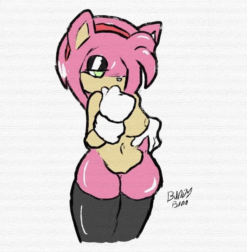Image breasts,clothing,female,solo,nude,voluptuous,shy,hair,anthro,medium_breasts,stockings,curvy_figure,mammal,legwear,thigh_highs,amy_rose,sega,sonic_(series),sonic_the_hedgehog_(series),pink_body,tight_fit,hedgehog,eulipotyphlan,bunnybunn