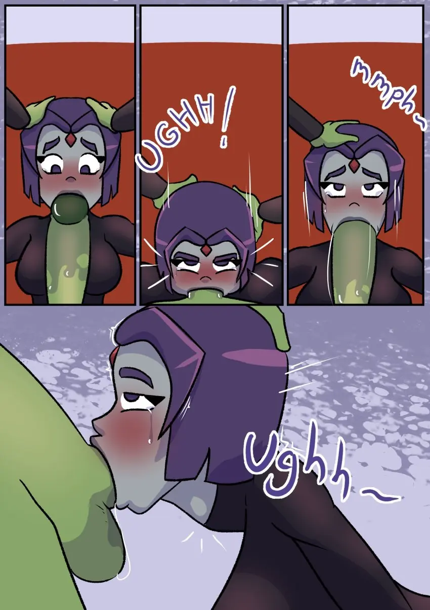 Image 1girls,big_breasts,blush,breasts,female,1boy,male,oral,penis,big_penis,text,thick_ass,green_skin,purple_eyes,purple_hair,comic,comic_page,masturbation,oral_sex,grey_body,dc,dc_comics,oral_penetration,green_body,leotard,beast_boy,teen_titans,grey_skin,monster_boy,raven_(dc),rachel_roth,hard_sex,evil_raccoon,garfield_logan