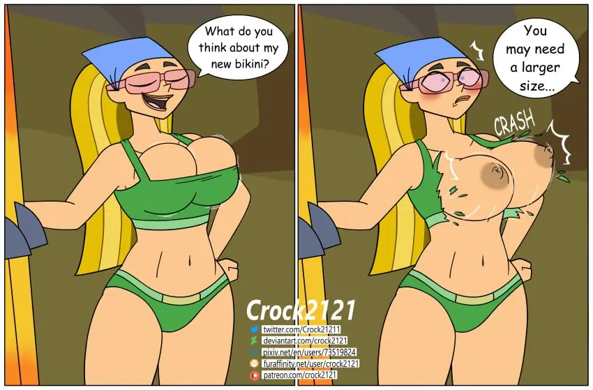 Image big_breasts,breasts,female,large_breasts,nipples,bikini,boobs,tits,glasses,huge_breasts,total_drama_island,wardrobe_malfunction,accidental_exposure,too_small_clothes,lindsay_(tdi),inconvenient_breasts,tearing_open_top,bikini_malfunction,crock2121,crock21211