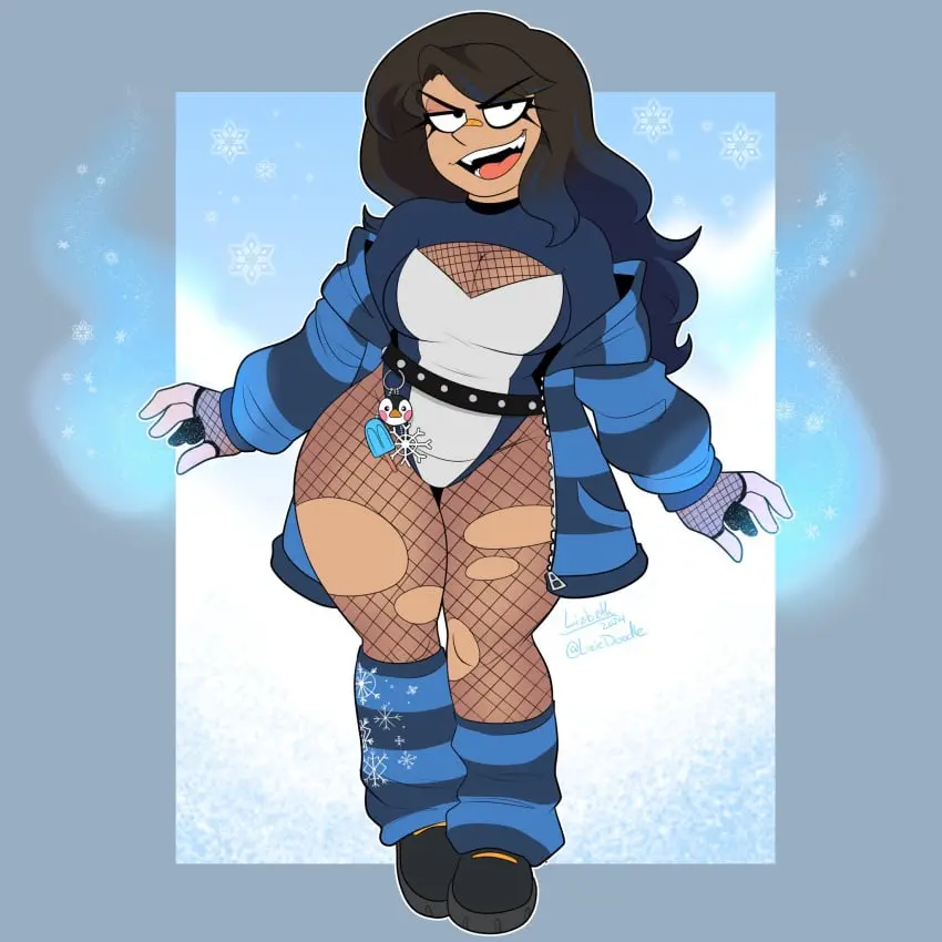 Image breasts,exposed_breasts,female,blue_hair,thick_thighs,tagme,brown_hair,cute,belt,fishnets,latina,ice,ripped_clothing,snow,gothic,ripped_pants,loose_socks,ripped_fishnets,lizielewddle,lizielewddle_(character)