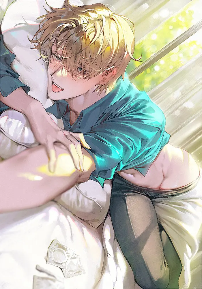Image blush,looking_at_viewer,open_mouth,smile,solo,male,tongue_out,hair_over_one_eye,one_piece,dutch_angle,male_only,yaoi,pants_down,tagme,blonde_hair,on_stomach,gay,on_bed,condom,sleeves_rolled_up,window,fully_clothed,twink,gay_male,masculine,messy_hair,vinsmoke_sanji,pillow_hug,condom_wrapper,pre-timeskip,nori31291404