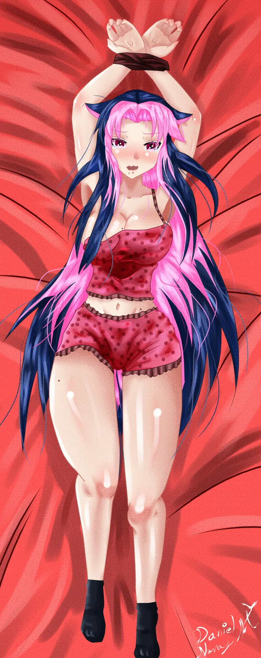 Image 1girls,big_breasts,blush,breasts,female,highres,light-skinned_female,light_skin,long_hair,animal_ears,blue_hair,lying,two_tone_hair,catgirl,virtual_youtuber,cleavage,pink_hair,vtuber,2d,mole,mole_on_breast,socks,panther_girl,bed,bedroom,lying_on_bed,hourglass_figure,2d_(artwork),black_socks,young,high_resolution,tied,tied_hands,mole_under_mouth,front_view,full_body,younger_female,vtuberfanart,latam_virtual_youtuber,lying_on_back,shura_hiwa,vjin