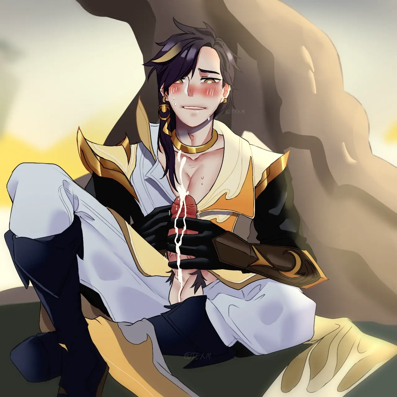 Image 1boy,black_hair,male,penis,yellow_eyes,male_only,masturbation,arena_of_valor,murad_(arena_of_valor)