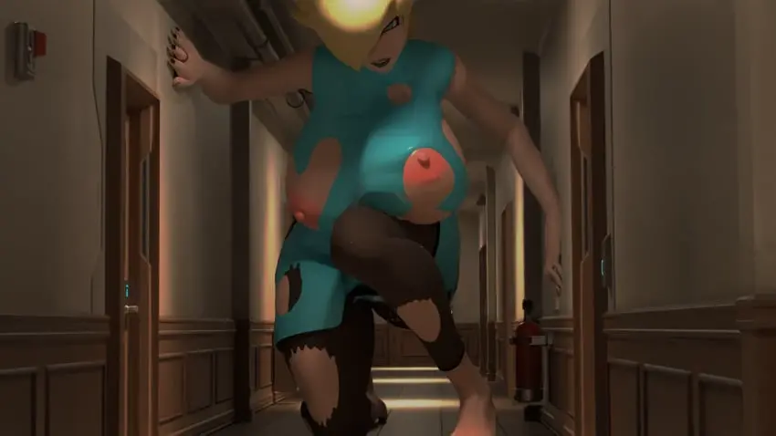 Image breasts,female,blue_eyes,huge_breasts,blonde_hair,mario_(series),nintendo,3d,blender,3d_(artwork),ring,black_nails,giantess,black_lipstick,ripped_clothing,giantess_growth,super_mario_galaxy,princess_rosalina,hallway,squidly
