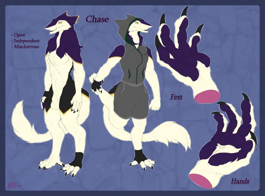 Image clothing,solo,male,tail,feet,male_only,balls,genitals,toes,animal_genitalia,sheath,tuft,pawpads,stretching,model_sheet,tail_tuft,curling_toes,sergal,fully_sheathed,prehensile_feet,winteranswer,chase_(deaconthereaper)