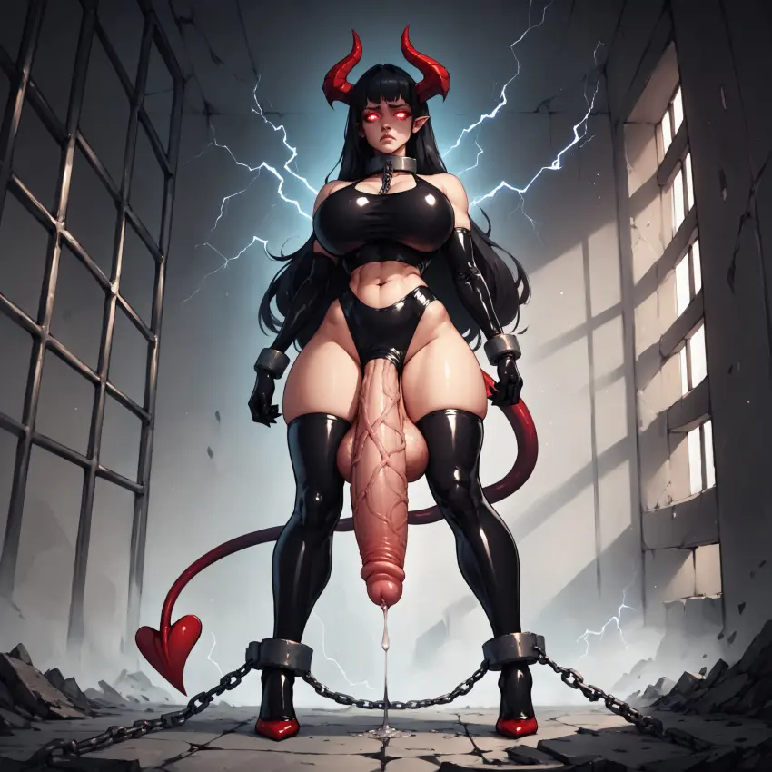 Image solo,penis,1futa,futanari,intersex,ai_generated,balls,huge_cock,tagme,testicles,futa_only,chained,shennru