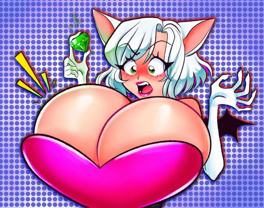 Image blush,breasts,female,humanized,embarrassed,cleavage,huge_breasts,surprised,sonic_(series),sonic_the_hedgehog_(series),breast_expansion,rouge_the_bat,bursting_breasts,beeronica,veronicaandjelly