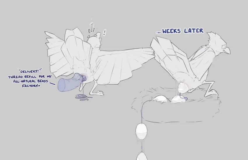 Image hi_res,solo,ambiguous_gender,monochrome,genital_fluids,bodily_fluids,genitals,sex_toy,avian,bird,animal_genitalia,feral,anal_beads,emanata,egg,egg_laying,cloaca,cloaca_juice,nippleless,exclamation_point,multiple_scenes,cloaca_juice_drip,cloaca_juice_string,nest,quizzical_(artist)