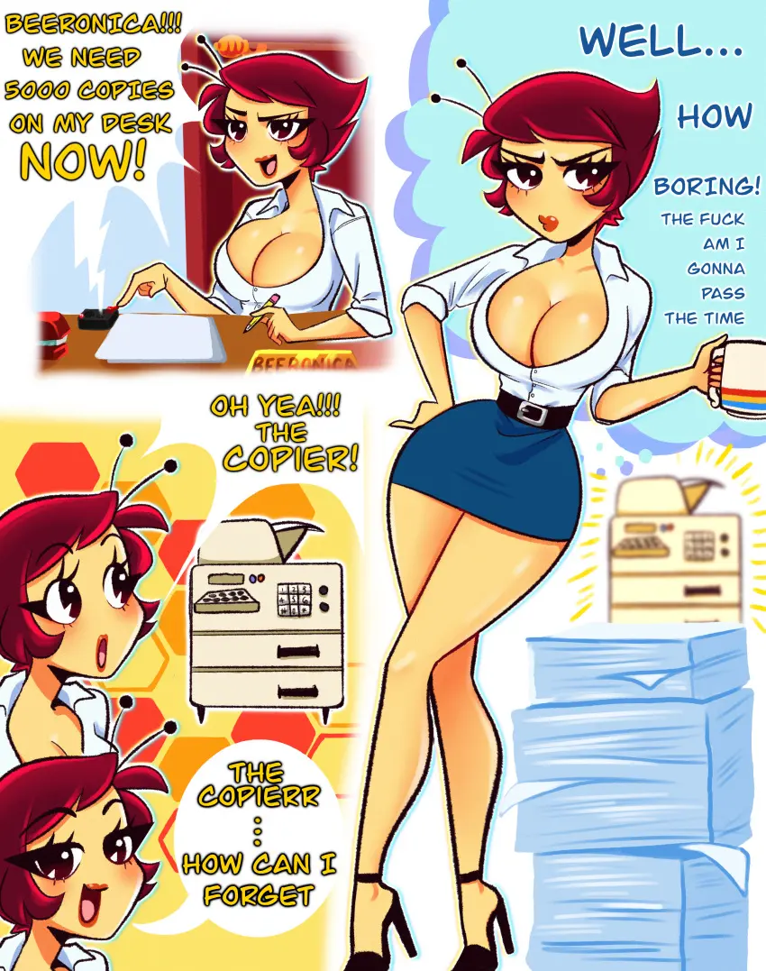 Image breasts,female,text,skirt,high_heels,text_bubble,office_lady,button_down_shirt,beeronica