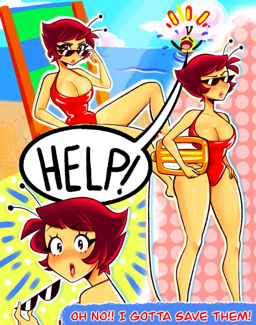 Image breasts,female,voluptuous,beach,voluptuous_female,leotard,bee,lifeguard,beeronica,beeronica_(character)