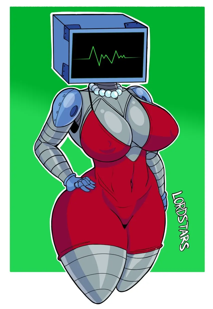 Image female,female_only,thick_thighs,thighs,humanoid,2d,front_view,nipple_bulge,robot,robot_girl,robot_humanoid,screen_face,metal_breasts,karen_plankton,spongebob_squarepants,1robot_girl,lordstars