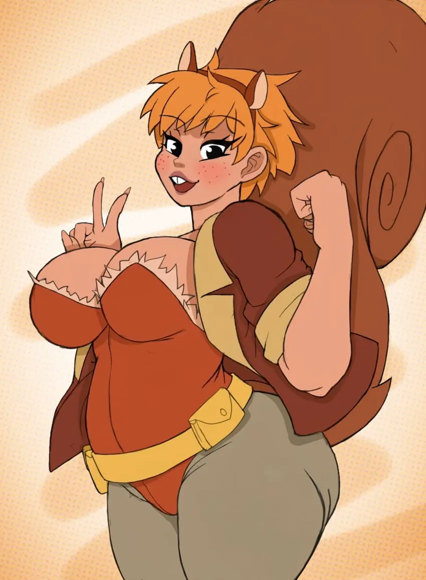 Image 1girls,big_breasts,breasts,clothed,female,female_only,looking_at_viewer,simple_background,solo,short_hair,solo_female,brown_hair,black_eyes,chubby,fully_clothed,buckteeth,marvel,marvel_comics,squirrel_ears,squirrel_girl,ttrop,squirrel_tail,doreen_green,squirrel_girl_(marvel)