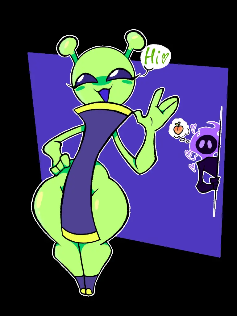 Image 1girls,female,shiny_skin,1boy,male,thick_thighs,thighs,voluptuous,humanoid,wide_hips,hips,bare_thighs,happy,happy_female,2d,text,green_skin,voluptuous_female,original,original_character,curvy,curvy_body,curvy_female,curvy_figure,hand_on_hip,heart,curvaceous,oc,green_body,4_fingers,front_view,speech_bubble,text_bubble,original_characters,full_body,toony,blue_sclera,gesture,hand_gesture,simple_shading,waving,waving_hand,alien,thought_bubble,alien_girl,chinese_clothes,being_watched,pelvic_curtain,green-skinned_female,antennae_(anatomy),shiny_thighs,white_outline,outline,floating_heart,antennae,blue_mouth,solid_color_background,peeping,background_character,in_love,aliasing,cel_shading,solid_colors,cel_shading_(retro),jaggy_lines,peach_(fruit),^_^,dot_eyes,no_irises,purple_fire,greeting,peeping_tom,non-euclidean_border,peeking,floating_head,lunabella_(mschaox6),mschaox6,denis,denisnsfwtoons,dnsfwtoons,hello,nenderzon,peeking_around_corner,purple_flame