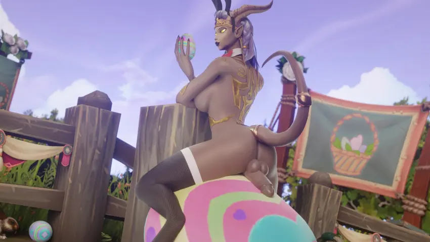 Image looking_at_viewer,solo,penis,ass,big_penis,1futa,erection,futanari,intersex,dark_skin,tattoo,balls,sitting,stockings,futa_only,busty,curvy,curvy_body,curvy_figure,curvy_hips,curvy_thighs,pose,posing,warcraft,world_of_warcraft,wow,3d,dark-skinned_futa,easter,curvy_futa,draenei,curvy_ass,draenei_futa,morilymory