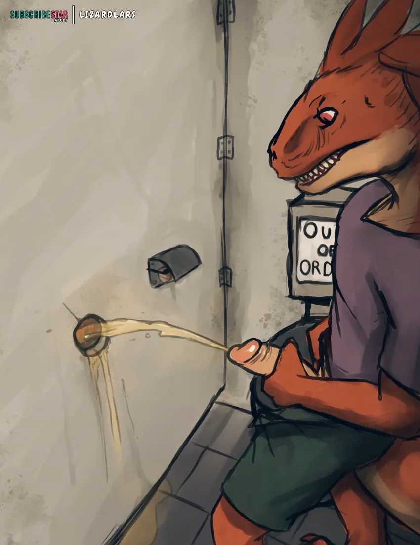 Image hi_res,solo,1boy,male,penis,erection,humanoid_penis,male_only,digital_media_(artwork),anthro,tan_body,absurd_res,genital_fluids,public,bodily_fluids,genitals,bathroom,orange_body,2024,biped,reptile,scalie,humanoid_genitalia,toilet,peeing,dinosaur,public_restroom,restroom_stall,dromaeosaurid,theropod,urine,watersports,urine_stream,glory_hole,lizardlars,raptorlars
