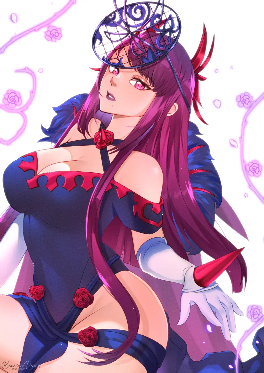 Image 1girls,breasts,female,female_only,hair_ornament,large_breasts,long_hair,looking_at_viewer,solo,very_long_hair,elbow_gloves,gloves,thighhighs,bare_shoulders,cleavage,jewelry,dress,mole,purple_eyes,purple_hair,nintendo,off-shoulder_dress,off_shoulder,white_gloves,flower,makeup,fire_emblem,lipstick,mole_under_mouth,purple_lips,halterneck,fire_emblem_engage,ivy_(fire_emblem),rose,fascinator,halter_dress,pixie_(pixieinktvis)