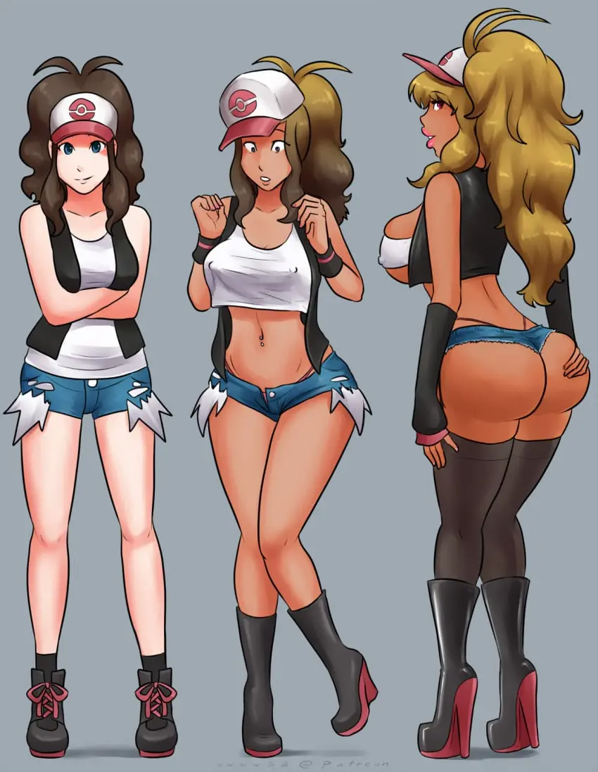 Image female,female_only,long_hair,solo,pokemon,thighhighs,panties,underwear,ass,hat,ponytail,tan_skin,midriff,tan_body,blonde_hair,brown_hair,nintendo,high_heels,alternate_costume,multiple_views,shorts,lipstick,thong,erect_nipples,navel_piercing,femsub,transformation,hilda_(pokemon),third-party_edit,high_heel_boots,pokemon_bw,jean_shorts,daisy_dukes,tan,sequence,bimbofication,happy_trance,manip,panties_visible,da_janitor_(manipper),xxxx52