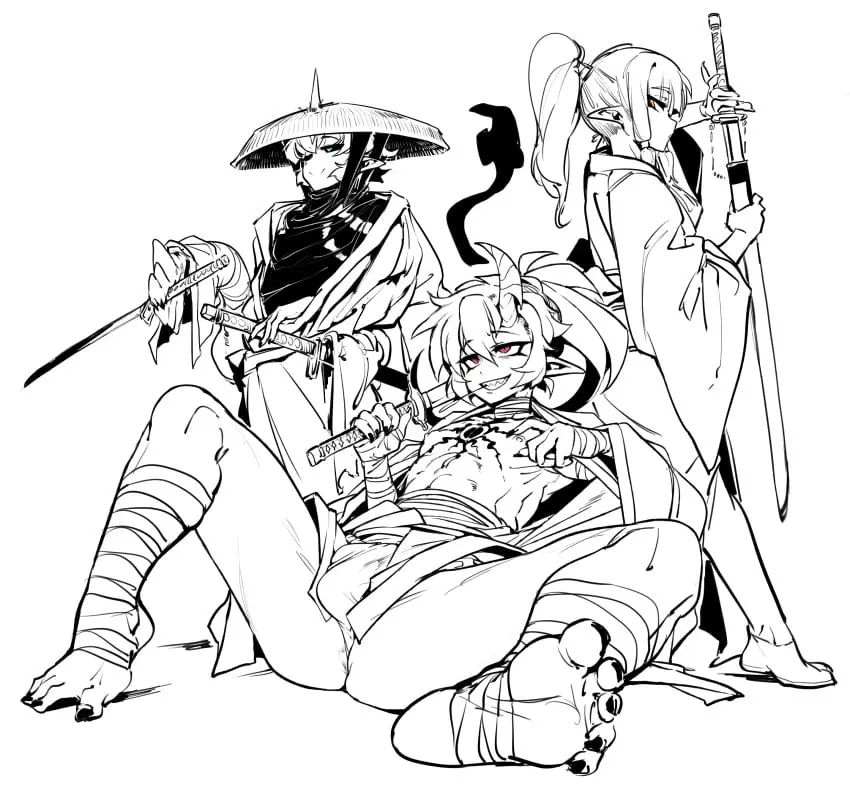 Image male,barefoot,feet,femboy,male_only,foot_fetish,demon,demon_horns,soles,slime,toes,3boys,demon_king_(in),docu_(doppel),doppel,ruby_(nox)