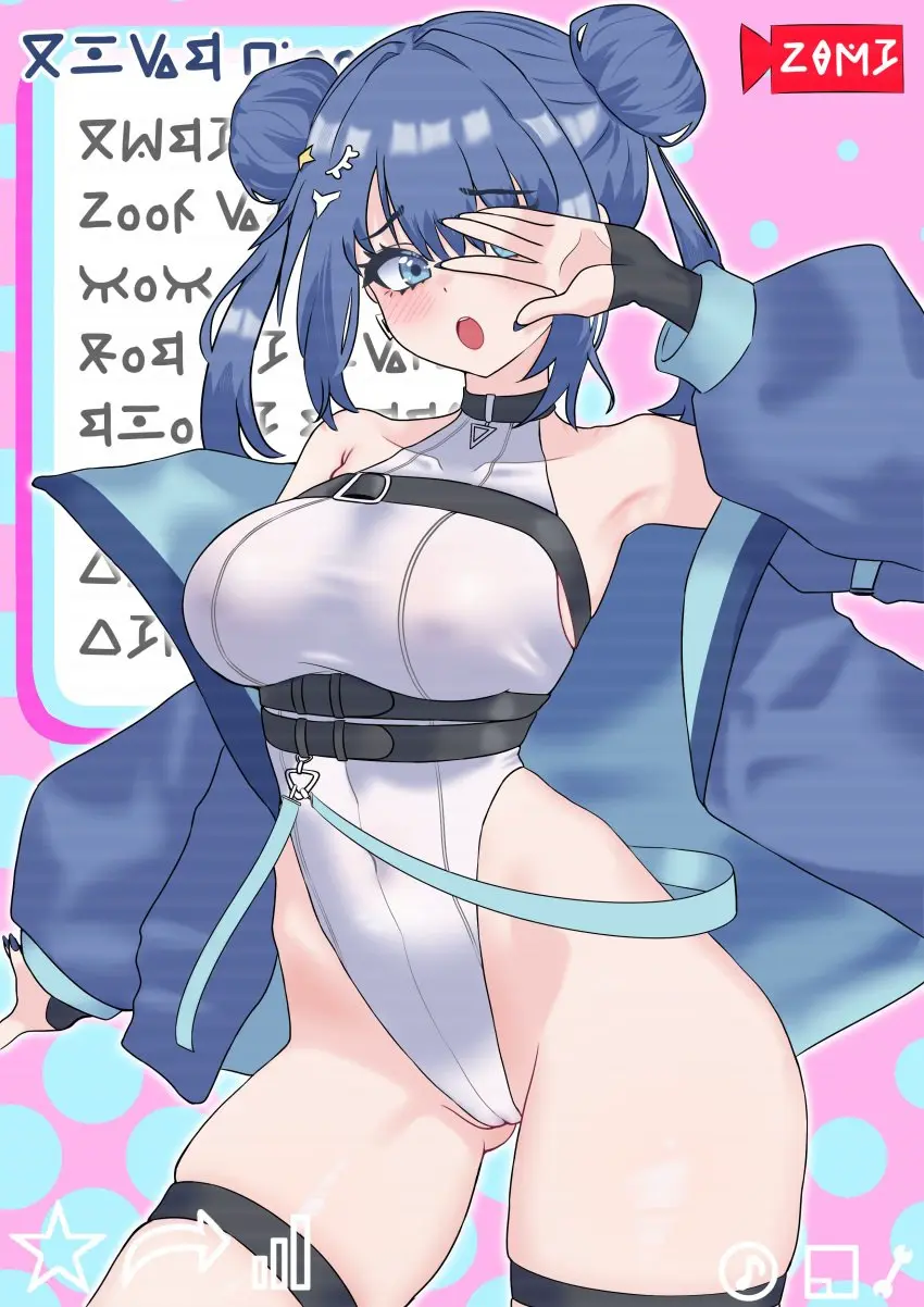 Image 1girls,blush,breasts,female,female_only,large_breasts,open_mouth,solo,thick_thighs,wide_hips,embarrassed,nail_polish,covering_face,double_bun,duel_monster,yu-gi-oh!,cameltoe,revealing_clothes,:o,skimpy_clothes,leotard,blue_nails,nipple_bulge,thigh_strap,huge_thighs,painted_nails,hair_bun,livestream,evil_twin_lil-la,lil-la_(yu-gi-oh!),barely_visible_nipples,oldsickkim