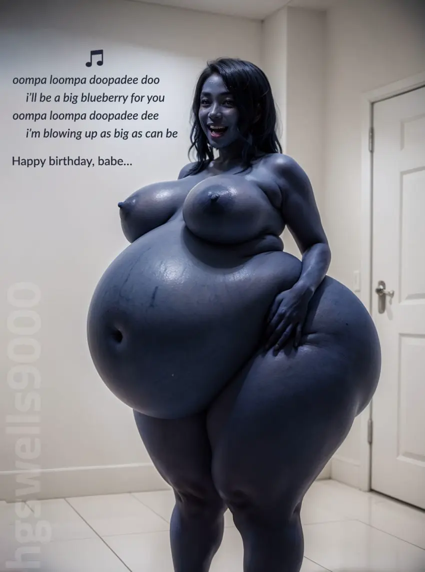 Image 1girls,big_breasts,breasts,female,long_hair,smile,blue_hair,navel,big_ass,smiling,ai_generated,big_belly,tagme,naked,stable_diffusion,blueberry_inflation,inflation,dialogue,naked_female,expansion,big_areola,asian,asian_female,ass_expansion,breast_expansion,blue_skin,belly_expansion,small_nipples,singing,hgswells9000