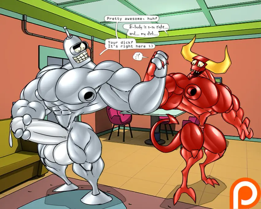 Image clothing,male,penis,male_only,what,bulge,genitals,muscles,machine,robot,comedy_central,futurama,extreme_muscles,unrealistic_proportions,metallic,bender_bending_rodriguez,dragmon,robot_devil