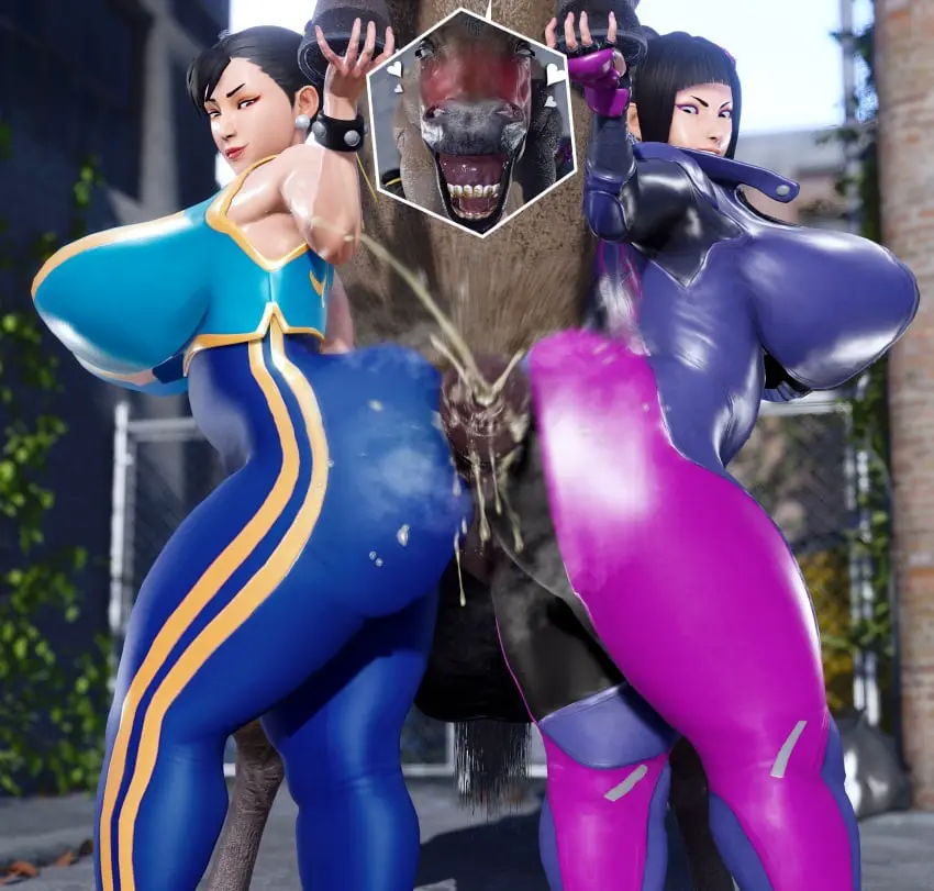 Image female,human,1boy,2girls,cum,male,multiple_girls,penis,big_ass,huge_ass,3d,horsecock,horse,zoophilia,capcom,chun-li,street_fighter,venus_body,juri_han,street_fighter_v,street_fighter_alpha,hex3d,ugly_horse