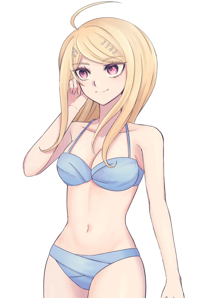 Image 1girls,breasts,female,large_breasts,long_hair,solo,navel,bikini,midriff,blonde_hair,pink_eyes,swimsuit,blue_bikini,blue_swimsuit,danganronpa,danganronpa_v3,akamatsu_kaede,musical_note_hair_ornament,fortissimo,otake0san