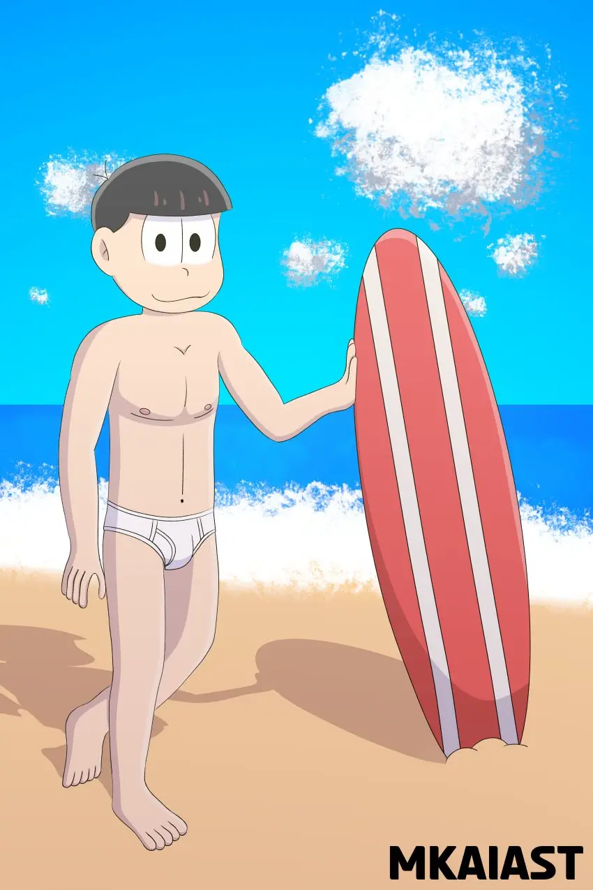 Image nipples,solo,standing,1boy,male,short_hair,background,underwear,beach,feet,male_only,anthro,underwear_only,outdoors,outside,summer,briefs,leaning_on_object,shirtless,pantless,surfboard,matsuno_osomatsu,mkaiast,osomatsu-kun,osomatsu-san