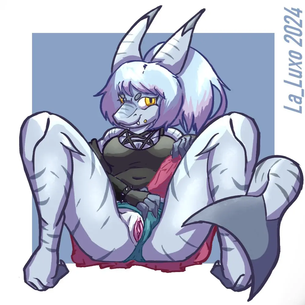 Image clothed,clothing,female,solo,pussy,yellow_eyes,panties,underwear,anthro,presenting,skirt,genitals,fish,marine,shark,shark_tail,anthro_only,presenting_pussy,bottomwear,la_luxo