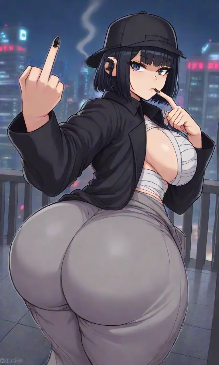 Image big_breasts,breasts,female,big_butt,ai_generated,oc,bandage,bandaged_chest,cigarette