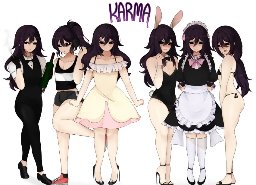 Image blush,long_hair,solo,white_background,1boy,male,sweat,thighhighs,bikini,thick_thighs,thighs,headphones,ponytail,crossdressing,femboy,male_only,trap,hairclip,original,original_character,stockings,1femboy,bunny_ears,purple_hair,maid,maid_outfit,maid_uniform,high_heels,string_bikini,black_bikini,maid_headdress,bunny_tail,bunnysuit,playboy_bunny,girly,strapless_leotard,black_sclera,shoes,cigarette,crop_top,bowtie,suit,bunny_boy,male_playboy_bunny,character_name,sneakers,maid_apron,white_pupils,girly_boy,minishorts,playboy_bunny_costume,multiple_outfits,wine_bottle,pekpekoni,waiter_suit