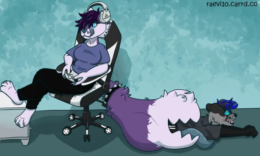 Image clothed,clothing,hi_res,tail,gaming,scared,canid,canine,canis,mammal,wolf,grabbing,raccoon,procyonid,clothing_lift,vore,controller,gaming_chair,unusual_anatomy,unusual_tail,screaming,tail_mouth,raevi10,game_(disambiguation),tailmaw_vore