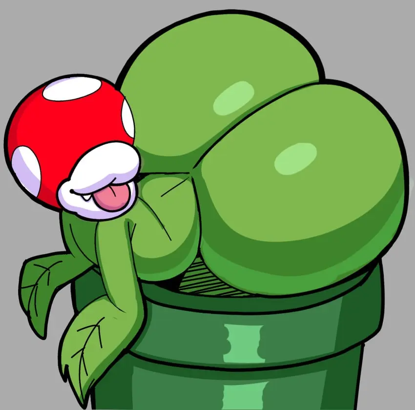 Image simple_background,solo,1boy,male,tongue_out,tongue,ass,big_ass,bubble_butt,huge_ass,femboy,male_only,fat_ass,thick_ass,mario_(series),grey_background,large_ass,plant,png,piranha_plant,inuzu,warp_pipe