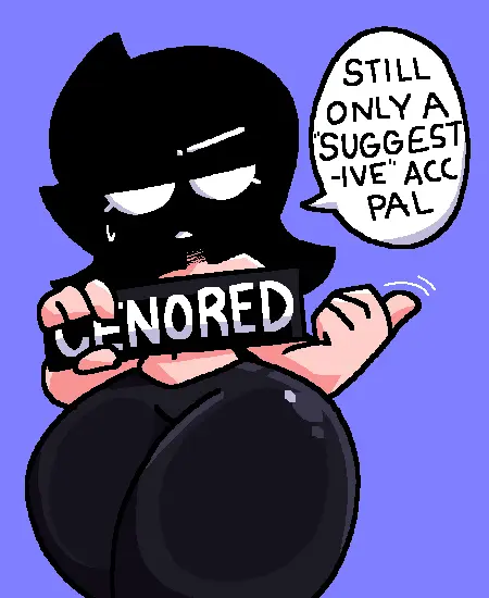 Image 1girls,female,female_only,solo,black_hair,2d,sweatdrop,censor_bar,speech_bubble,talking_to_viewer,black_pants,jjoyplus,typo,arcaned_roses,roses_arcaned,mystery_(roses_arcaned)