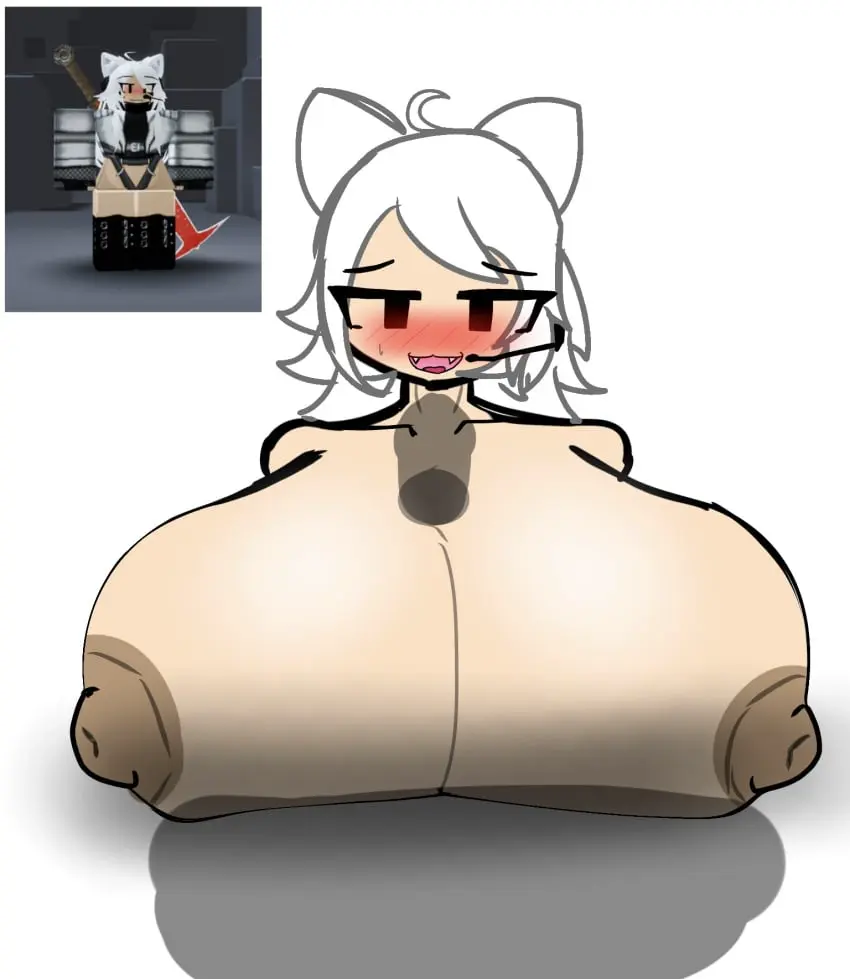 Image 1girls,blush,breasts,female,nipples,simple_background,white_hair,penis,female_focus,headphones,areolae,cat_ears,huge_breasts,tagme,paizuri,pale_skin,censored_penis,titjob,roblox,roblox_avatar,robloxian,reference_image,source_request,bizzarekatze