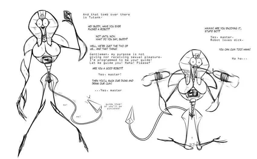 Image clothing,hi_res,human,male,tail,male_only,mammal,sex_toy,egyptian,transformation,bone,skeleton,machine,robot,buttplug,plug_(sex_toy),suit,chastity_(disambiguation),dragmon
