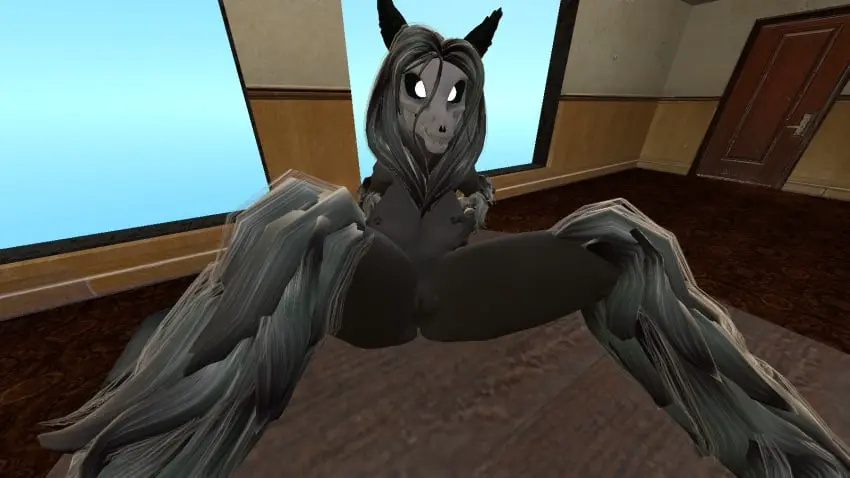 Image female,female_only,long_hair,looking_at_viewer,solo,black_hair,smiling,sky,spread_legs,on_table,3d,canine,dog_ears,holding_breast,mal0,malo,scp-1471,scp-1471-a,scp_foundation,humanoid_genitalia,skull,black_fur,white_eyes,screenshot,scp-1471-a_(cumminham)