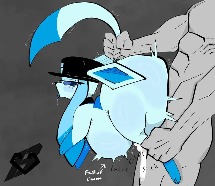 Image blush,clothing,hi_res,human,cum,eeveelution,glaceon,male,pokemon,pokemon_(species),tail,tongue_out,tongue,ass,big_butt,hat,huge_butt,sex,duo,headwear,headgear,ambiguous_penetration,drooling,cum_inside,text,saliva,ambiguous_gender,nintendo,penetration,cumflation,genital_fluids,inflation,collar,bodily_fluids,mammal,sound_effects,generation_4_pokemon,feral,onomatopoeia,tail_grab,male/ambiguous,nippleless,emmet_twunks,razz_(emmet_twunks)