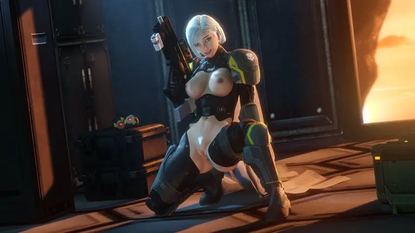 Image 1girls,breasts,female,female_only,looking_at_viewer,nipples,smile,solo,white_hair,pussy,boobs,female_focus,white_hair_female,vagina,solo_female,solo_focus,pose,posing,3d,topless,helldivers,helldivers_2,military,gun,pussy_hair,helldiver_(helldivers),assault_rifle,bravo44,rookie425