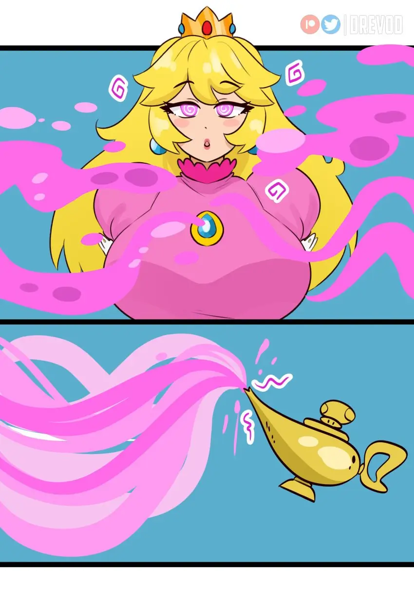 Image 1girls,big_breasts,breasts,female,large_breasts,voluptuous,huge_breasts,blonde_hair,busty,curvy,curvy_body,curvy_female,curvy_figure,mario_(series),alternate_breast_size,curvaceous,princess,princess_peach,transformation,hypnosis,hypnotic_eyes,crown,hypnotized,drevod,genie_lamp