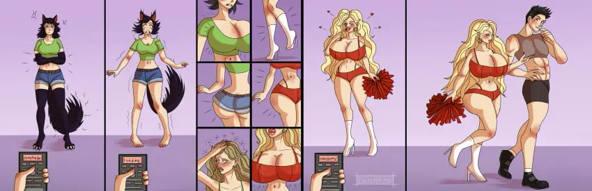 Image breasts,female,large_breasts,black_hair,male,thighhighs,cat_ears,cat_girl,huge_breasts,blonde_hair,femsub,transformation,before_and_after,breast_expansion,maledom,remote_control,bimbofication,brain_drain,tech_control,lassnirra
